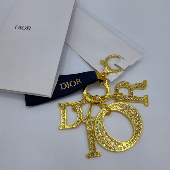 Dior Accessories - Dior Gold Crystal Logo Keychain Charm w/ Ribbon & Box — New & Gift Ready NIB NIP